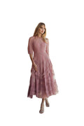 Tiered Midi Dress with High Neck and Micro Ruffle by Mac Duggal