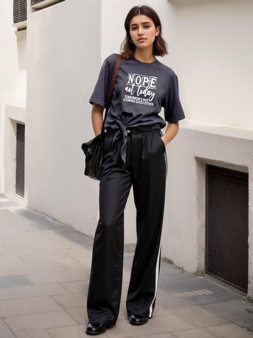 Women Nope Not Today Short Sleeve Printed Fun Print Sleeve T-Shirt Dark Gray