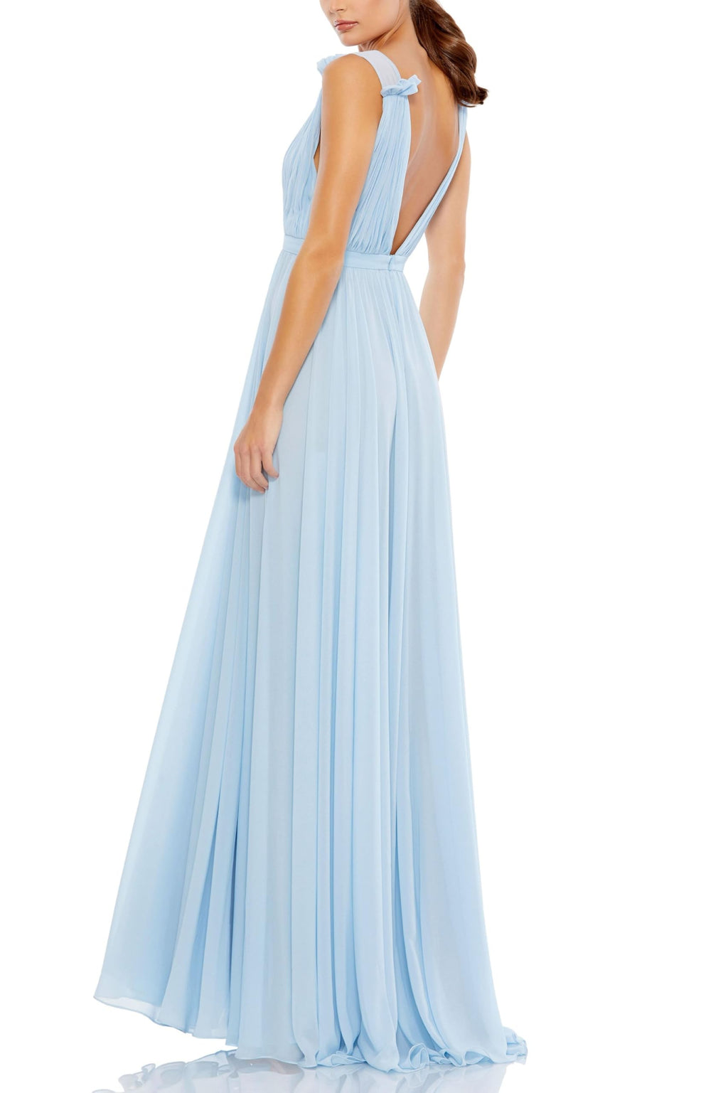 Mac Duggal Pleated Chiffon Sleeveless V-Neck Gown