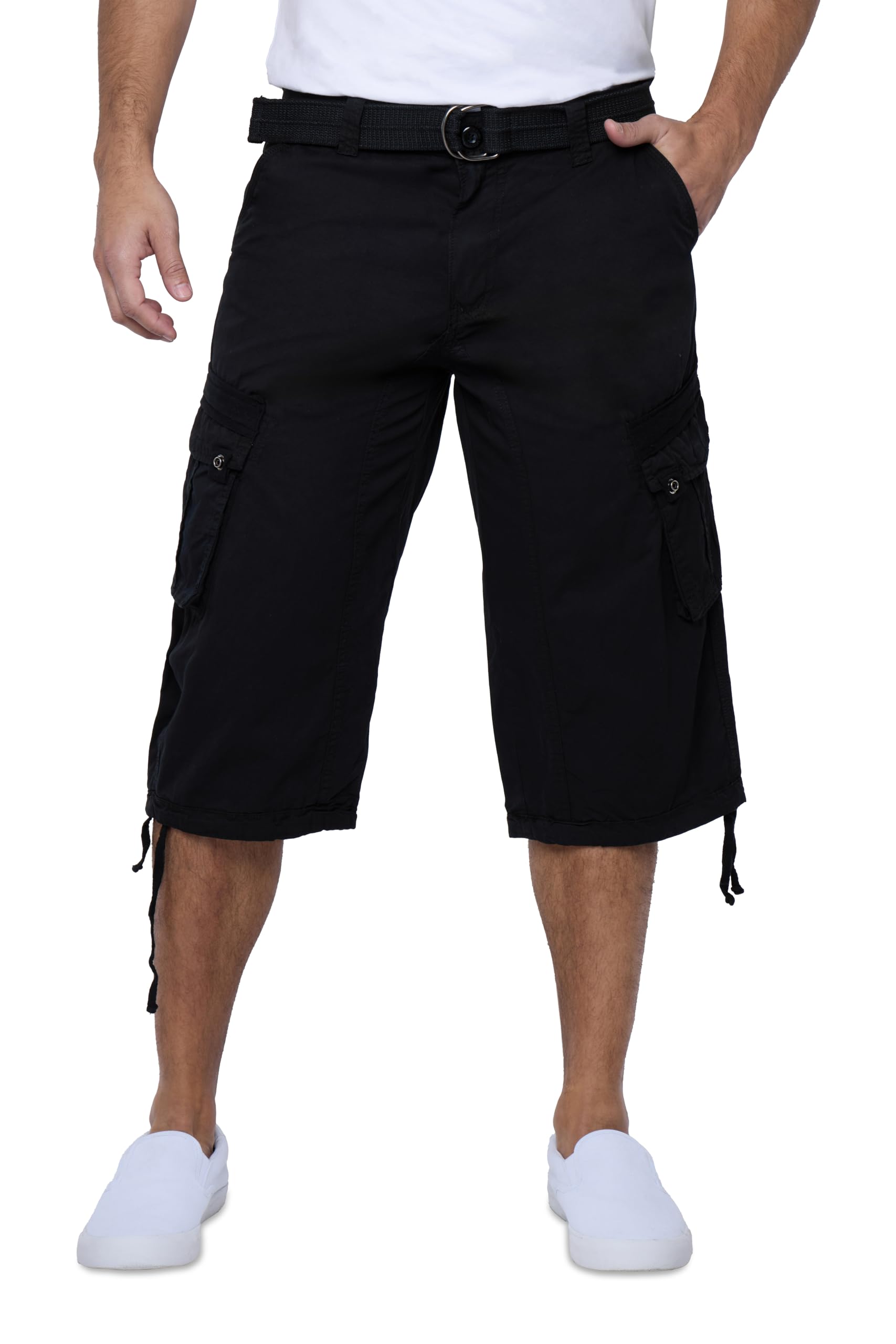 X RAY Men's Belted Long Cargo Shorts for Men, Below Knee Length Mens Cargo Shorts, 3/4 Pants (Big and Tall Shorts for Men) Black 54