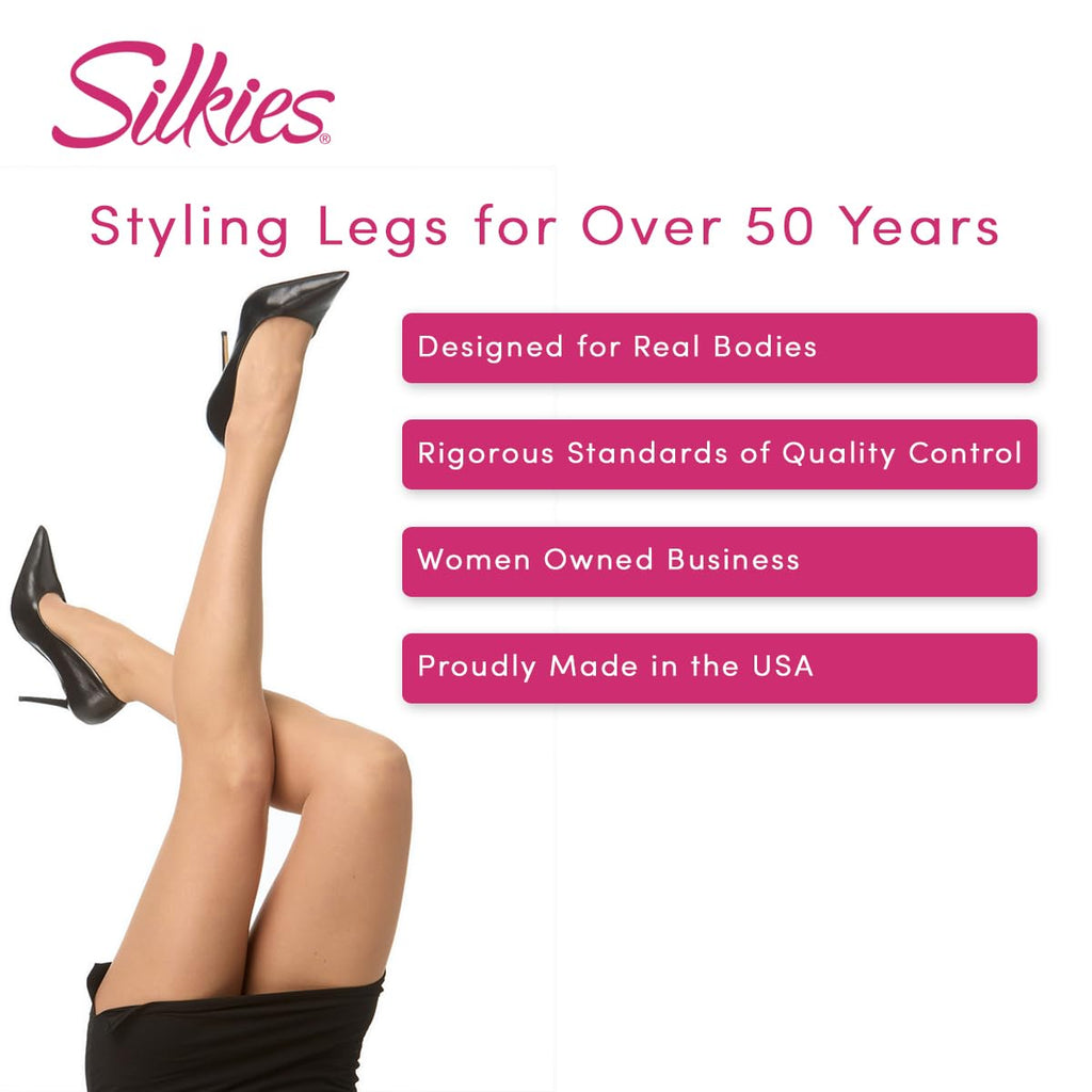 Silkies Women's Control Top Pantyhose with Run Resistant Light Support Legs (2-Pair Pack) Jet Black Stockings for Women - Sheer Tights & Pantyhose - Nylon Stockings for Women, Large