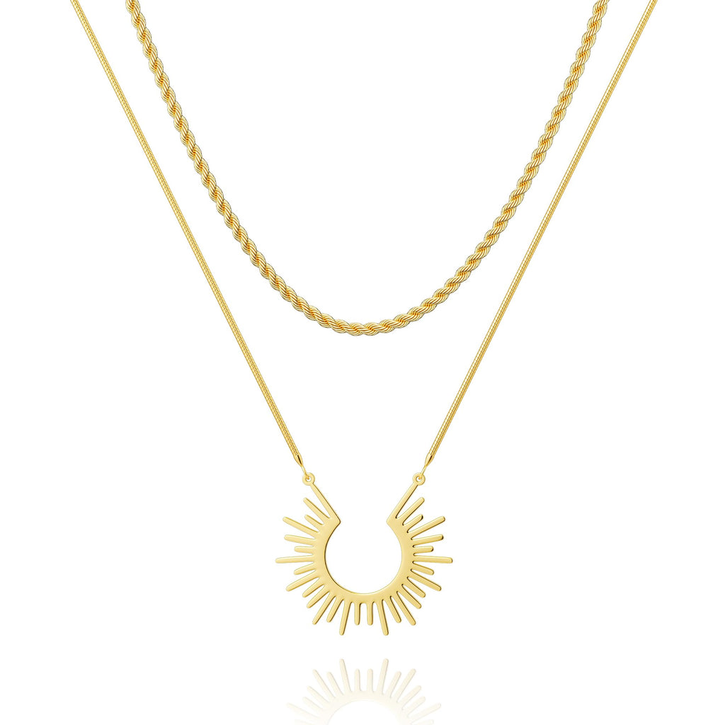 CHESKY Gold Necklaces for Women Trendy, 14k Gold Plated Necklace Stack Dainty Boho Pendant Charm Necklace Layered Necklace for Women Non Tarnish Gold Jewelry Sit Boho Beach Jewelry for Women Gifts Accessories