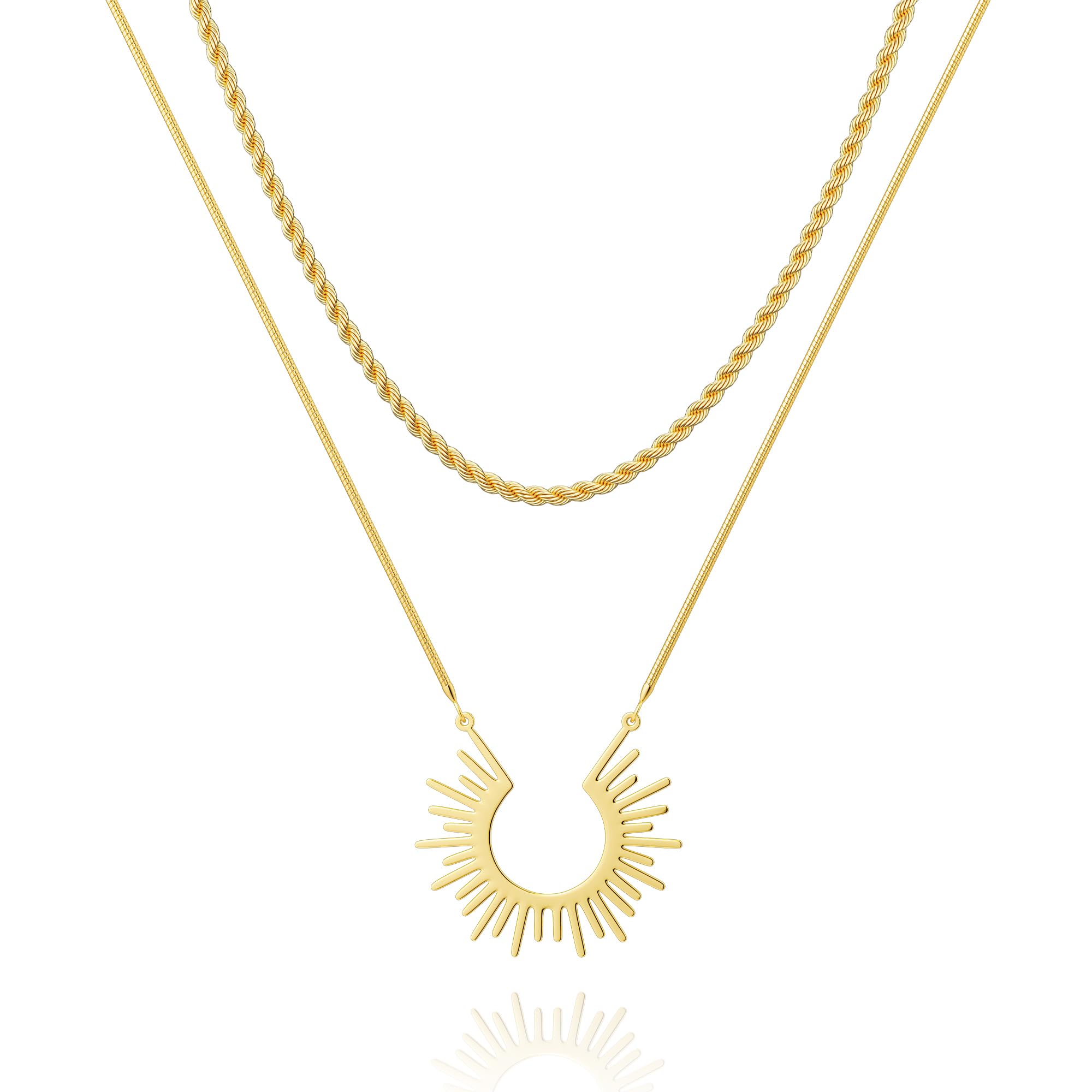 CHESKY Gold Necklaces for Women Trendy, 14k Gold Plated Necklace Stack Dainty Boho Pendant Charm Necklace Layered Necklace for Women Non Tarnish Gold Jewelry Sit Boho Beach Jewelry for Women Gifts Accessories