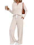 LILLUSORY Womens 2 Piece Lounge Sets Matching Airport Travel Outfits 2026 Spring Clothing Fall Pajamas Sweat Suits Pockets Apricot L