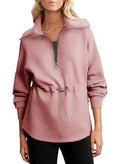 Dokotoo Oversized Sweatshirt for Women Zip Up Long Sleeve Drawstring Waist Casual Lightweight Soft Pullover Quarter Zipper Sweatshirts Tunic Tops Hoodies Fall Winter Outfits Clothes Pink X-Large