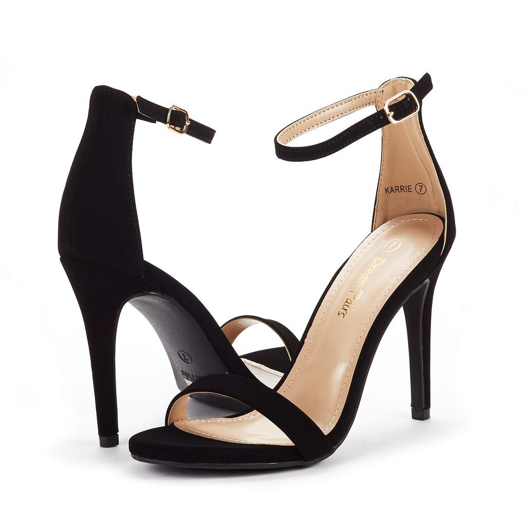DREAM PAIRS Women's High Heels Flower Ankle Strap Stilettos Round Open Toe Dressy Sexy Sandals,Size 8,Black/Nubuck,KARRIE