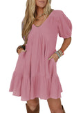 Acelitt Women's Summer Dresses 2026 Beach Casual Deep V Neck Loose Sundress Short Sleeve Mini Dress with Pockets Pink Large