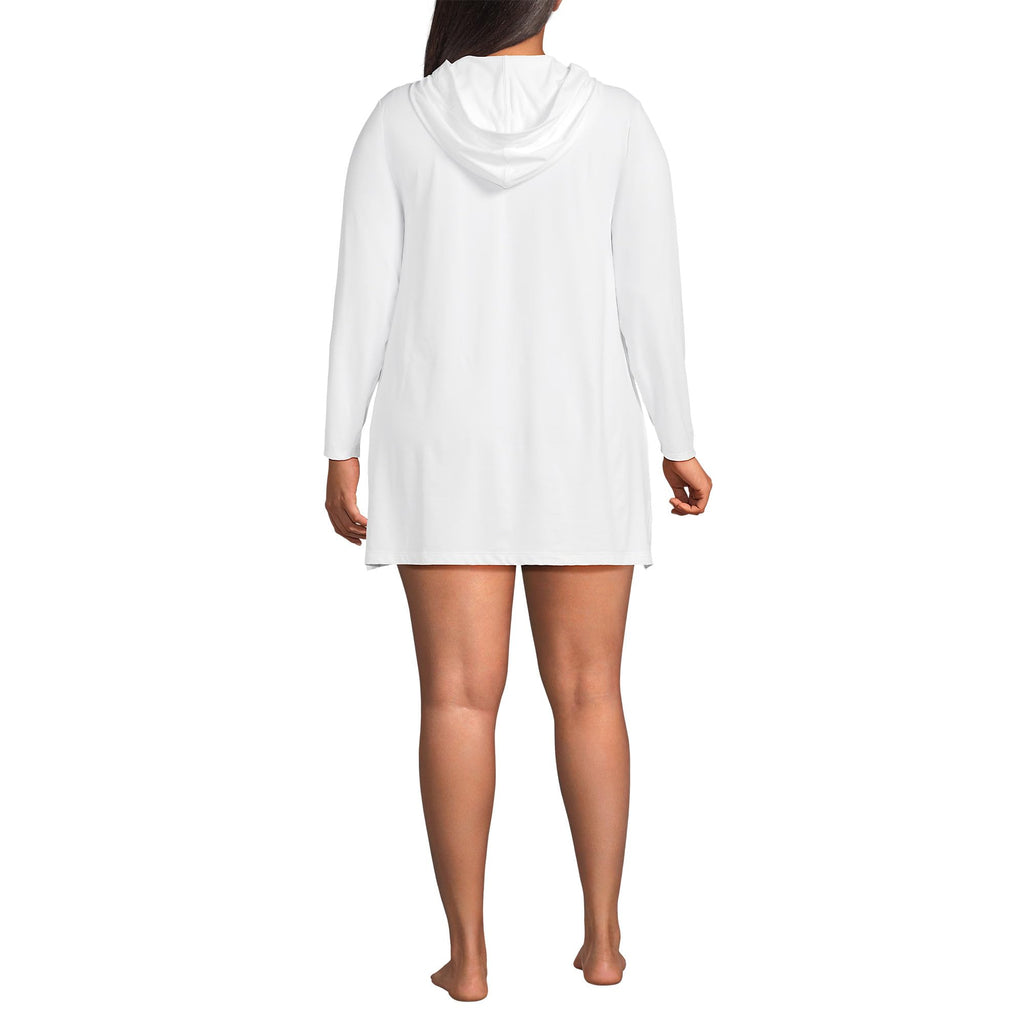 Lands' End Womens UPF50 Sun Protection Hooded Mini Swim Cover-Up Dress White Regular X-Small