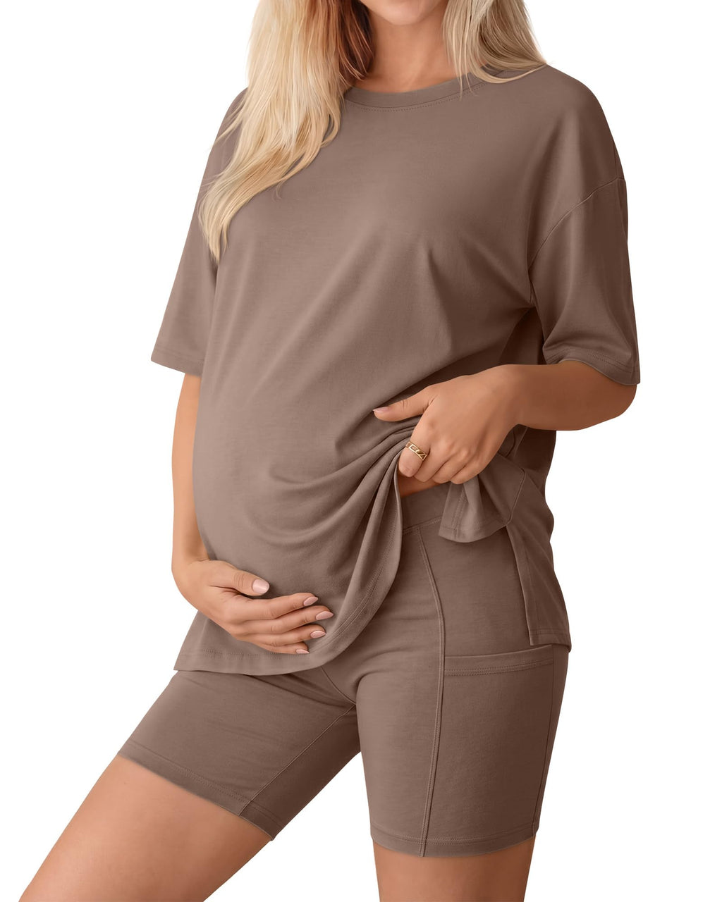 Huukeay Women's Maternity Set 2 Piece Outfits, Brown, X-Large