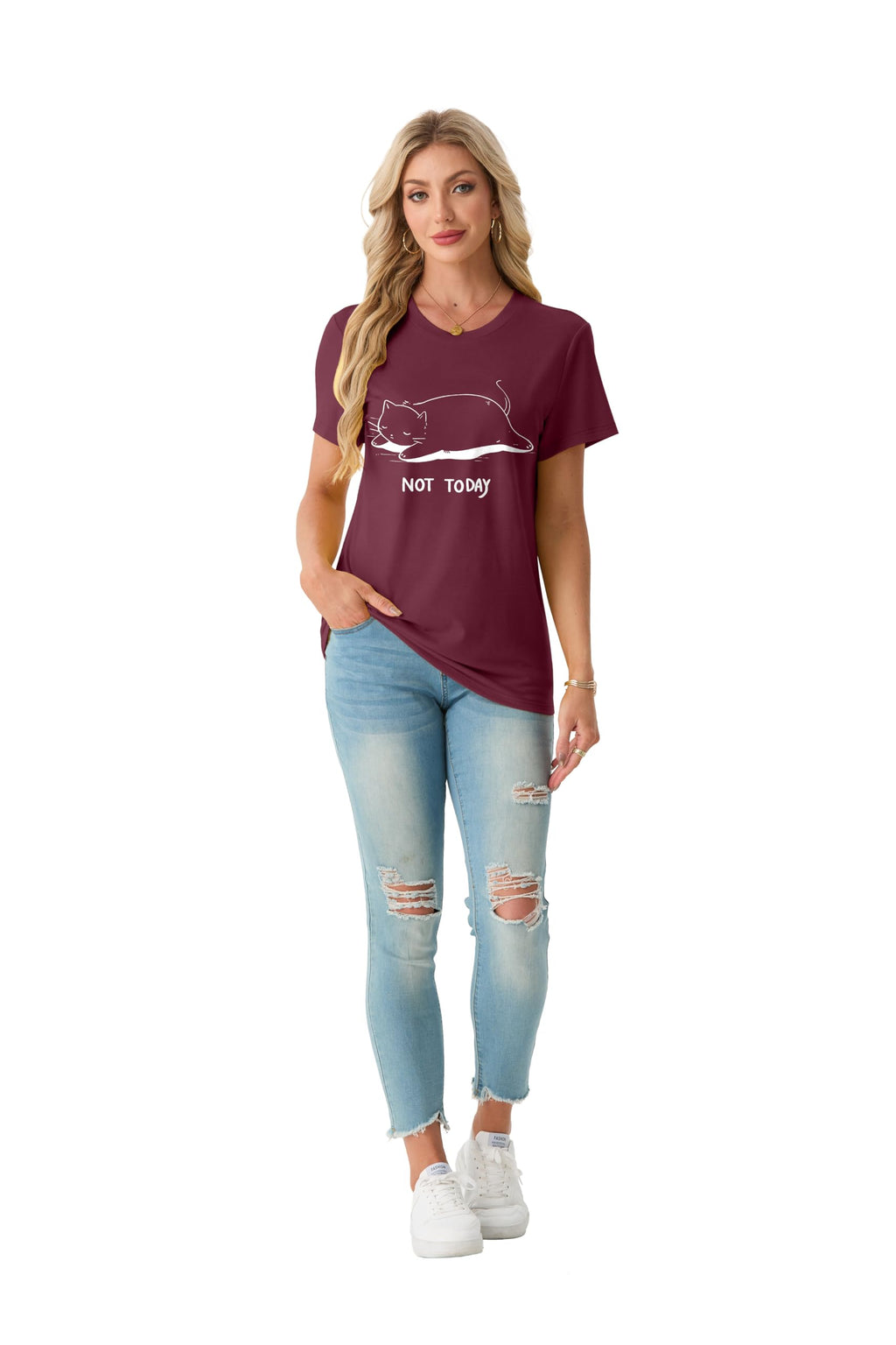 Women's Not Today Cat Shirt Funny Graphic Print Tee Teen Girl Short Sleeve Crewneck Casual for Cat Lovers