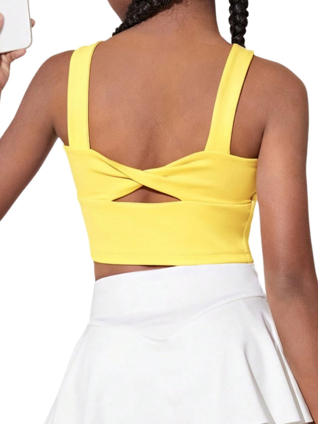 WDIRARA Girl's Twist Back Sports Bras Backless Tank Top Workout Sports Shirts for Gym Yellow 10Y