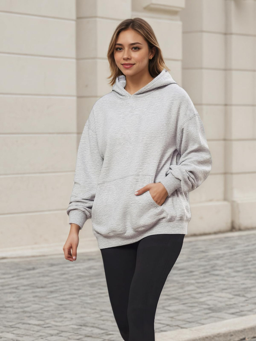 XPIZH Hoodies for Women Sweatshirts Sweaters Fleece Pullover Oversized Long Sleeve Crewneck Shirts Fall Winter Outfits with Pocket Grey