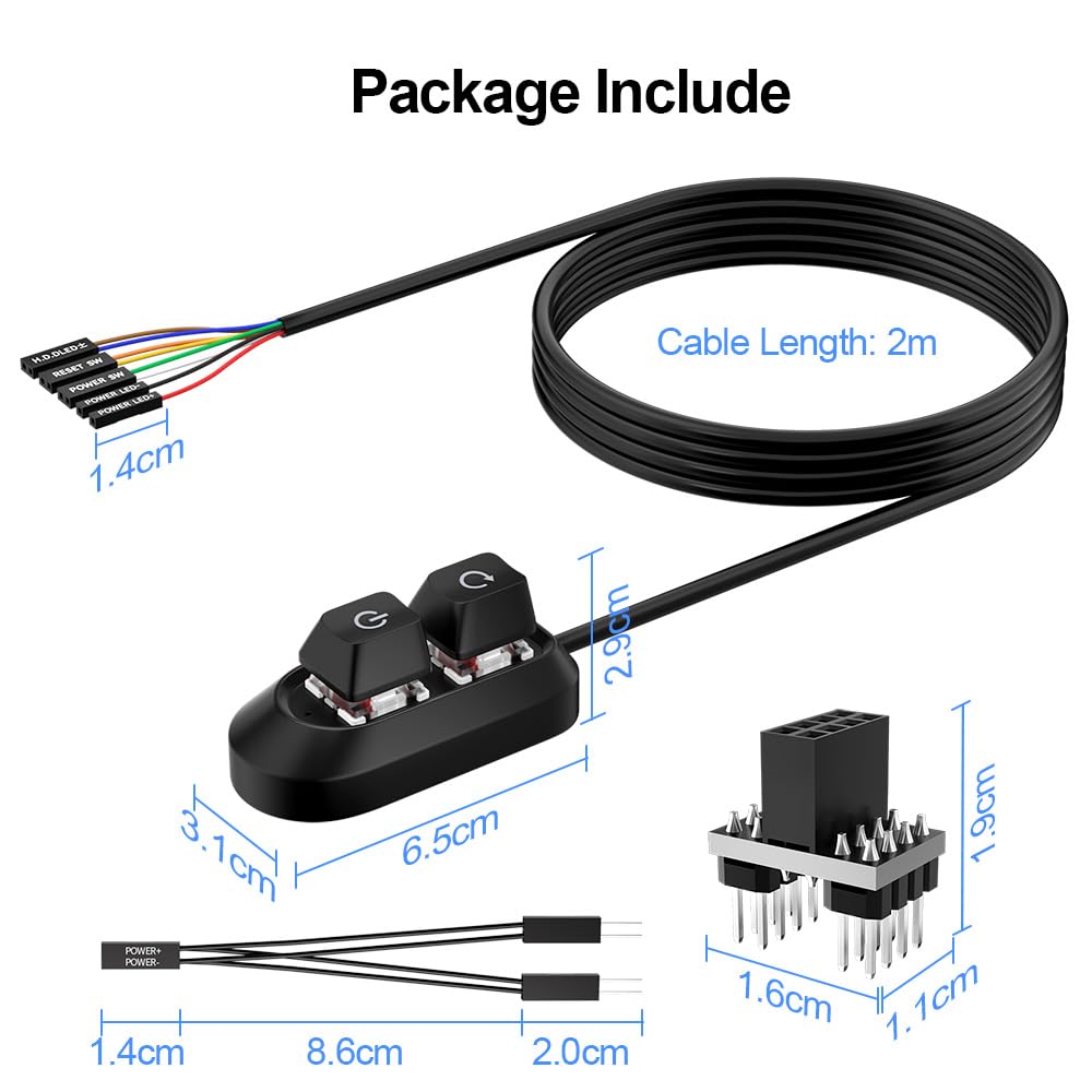 PC Power Button, Desktop Switch Splitter ON Off Reset SW HDD LED PC External Power Supply Button for Computer Motherboard
