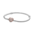 PANDORA Silver Bracelet w/Rose Pave Heart Clasp