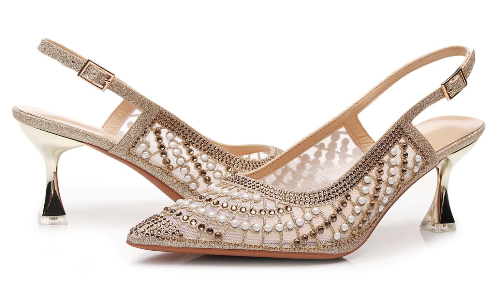 VenusCelia Women's Charming Lady Slingback Pump Shoe (8.5 M US,Gold Studded)