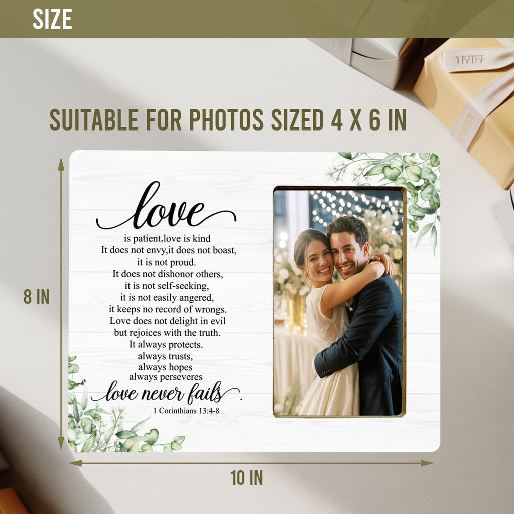 LNGORUS Wedding Christian Gifts Picture Frame for Couples Newlyweds, Love is Patient Gifts Picture Frame for Engagement Just Married
