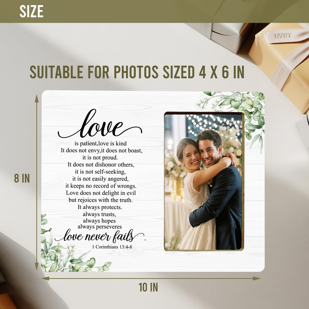 LNGORUS Wedding Christian Gifts Picture Frame for Couples Newlyweds, Love is Patient Gifts Picture Frame for Engagement Just Married