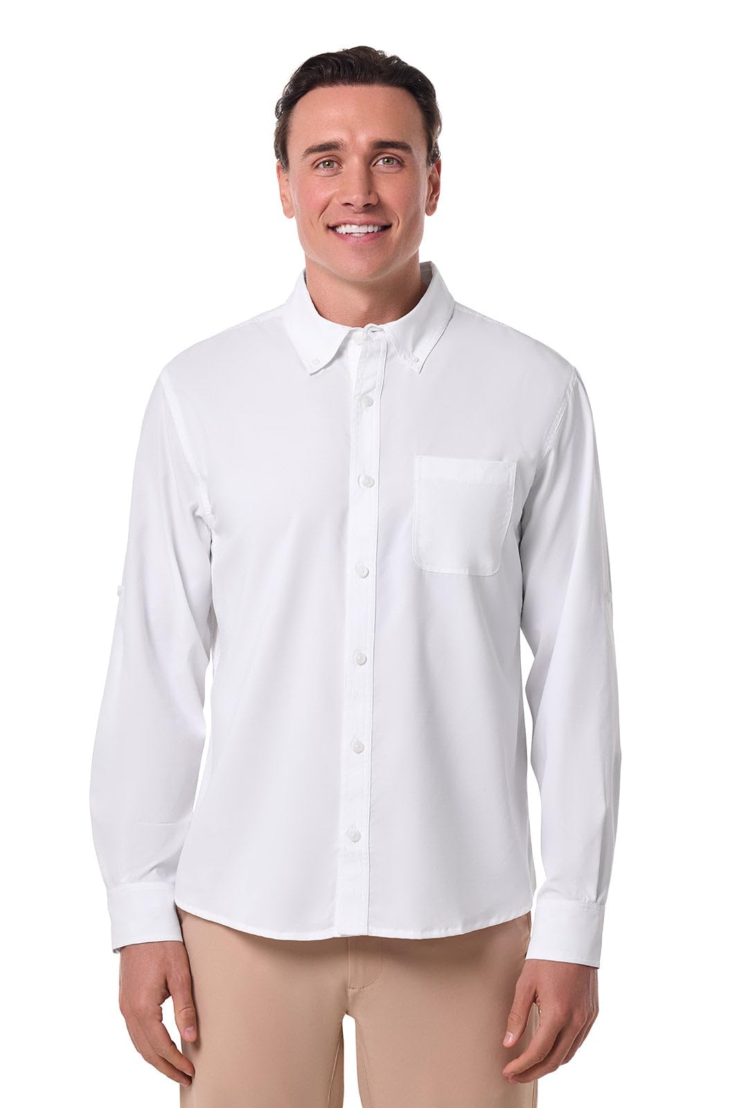 Men's Long Sleeve Shirt - UPF 50+ Sun Protection - Aricia in White