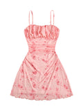 Verdusa Women's Floral Ruched Summer Cami Dress Flowy A Line Wedding Guest Mini Dresses Light Pink Small