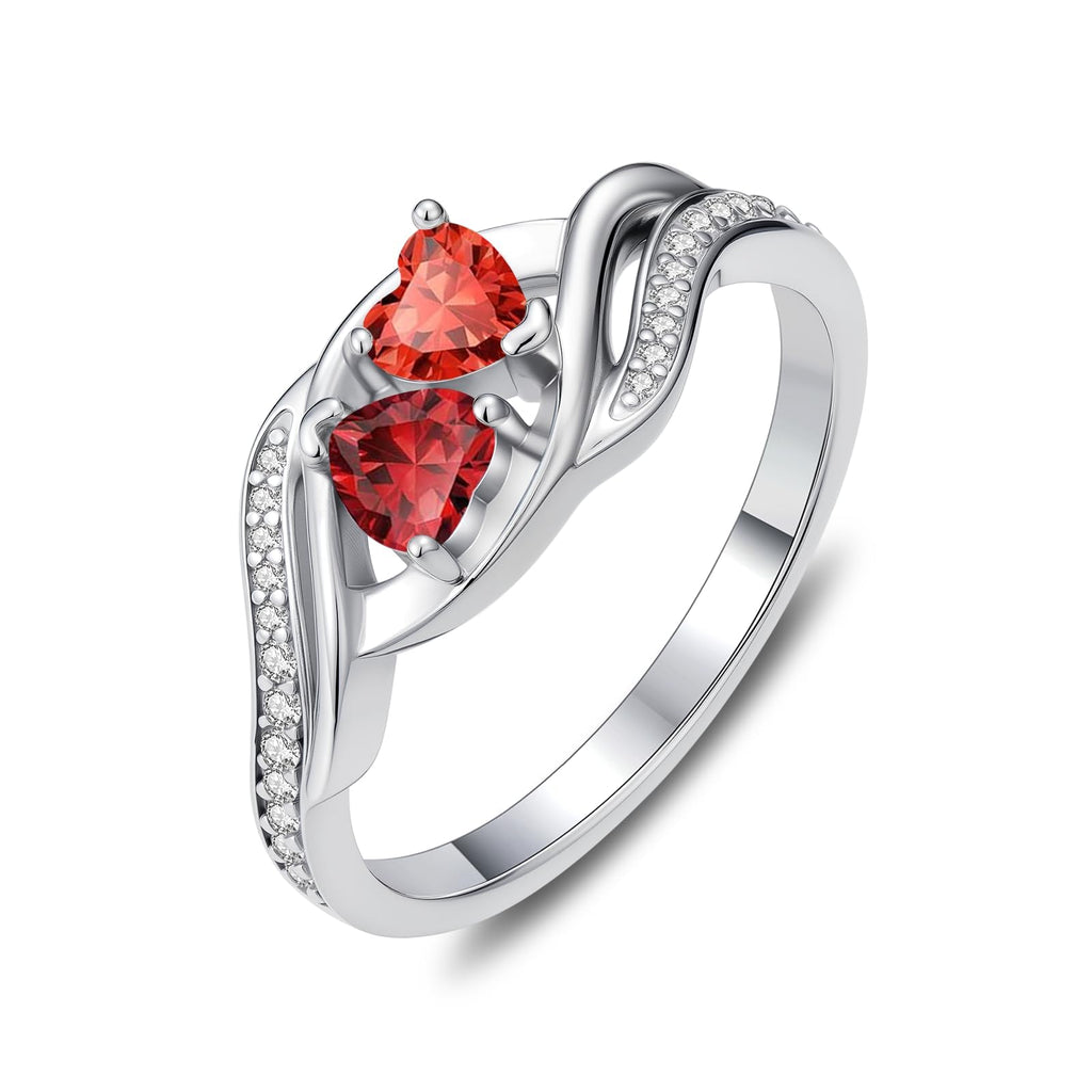 Heart Garnet and Ruby Rings January and July Birthstone Branch Statement Promise Band Rings Anniversary Jewelry Bridal Wedding Engagement Eternity Valentine's Mothers Day Birthday Gifts for Women Her Wife