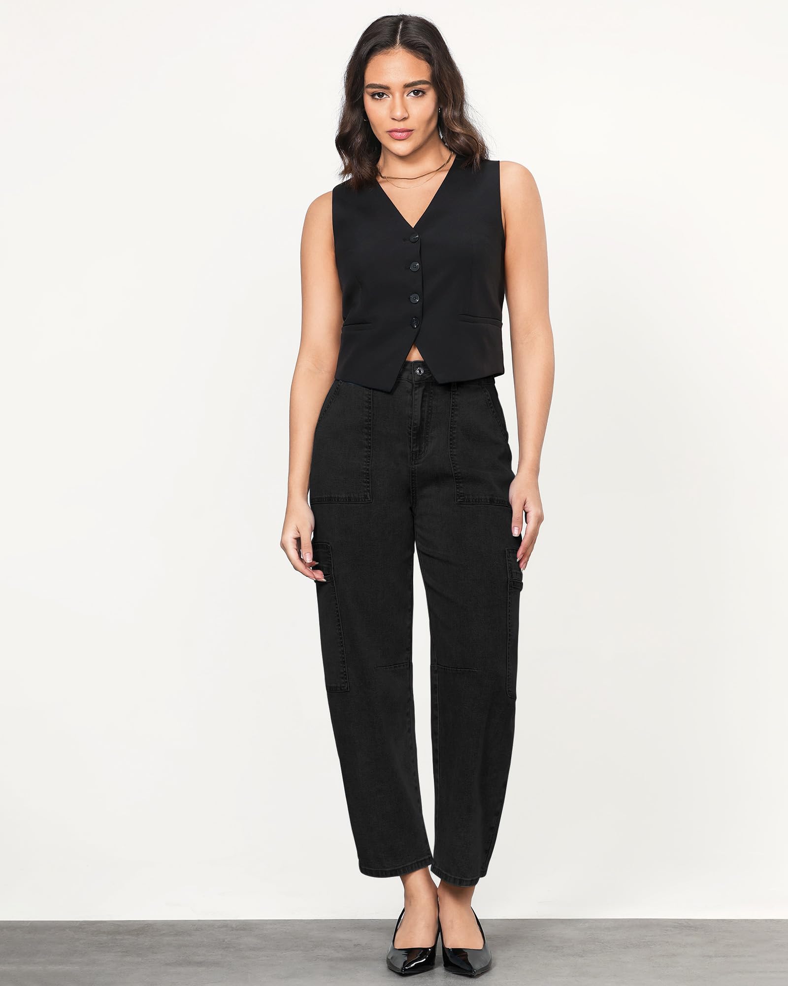 GRAPENT Women Jeans High Rise Barrel Leg Ladies Jeans Womens High Waisted Pants Ankle Jeans High Waisted Ankle Jeans for Women Jeans for Women Trendy Color True Black Small Size 4 to 6