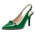 AUMOTED Women Green Slingback Stiletto High Heels Pointed Toe Beaded High Heel Pumps Heel Dress Shoes for Wedding Patent Green Shoes US Size 7.5