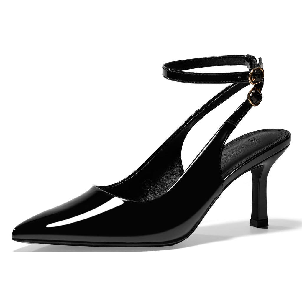 GotSoft Womens Pointed Toe High Heels Slingback Stiletto Ankle Strap Pumps Dress Shoes, Black, Size 8