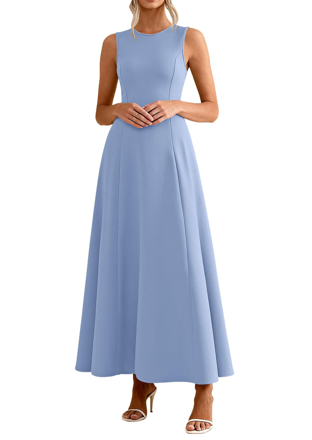 PRETTYGARDEN Women's Maxi Dress Summer Wedding Guest 2026 Spring A Line Long Tank Flowy Modest Sleeveless Cocktail Dresses (Light Blue,X-Large)