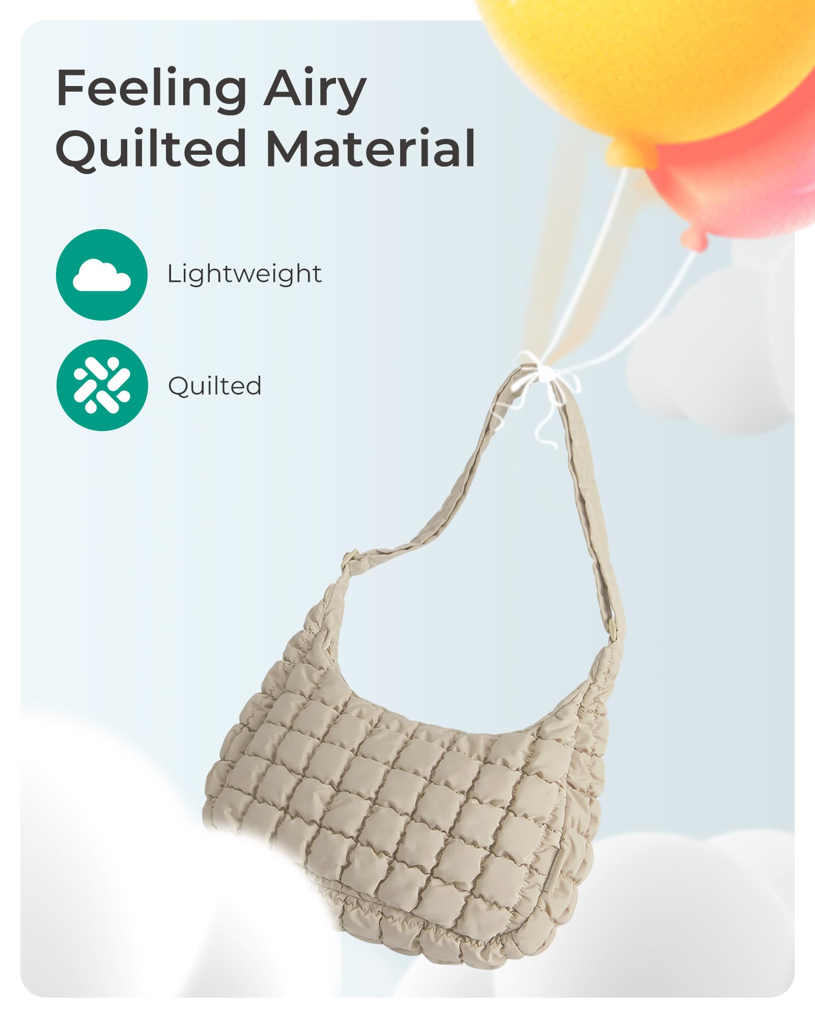 BAGSMART Crossbody Bags for Women, Quilted Puffy Purses for Women, Fluffy Travel Essentials Shoulder Hobo Bag