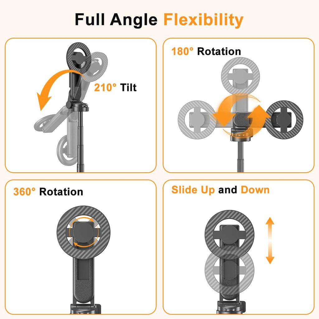 Upgrated 5-in-1 Magnetic Selfie Stick with Remote for Cell Phone 360° Rotation.Can Transforms into Mini Tripod/Camera Grip/Handheld Stabilizer/Phone Stand.Extend to 25 inches