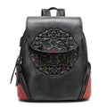 Leather Backpack for Women Organizer Retro Vegetable Tanning leather bag Vintage Embossing Totem (black)