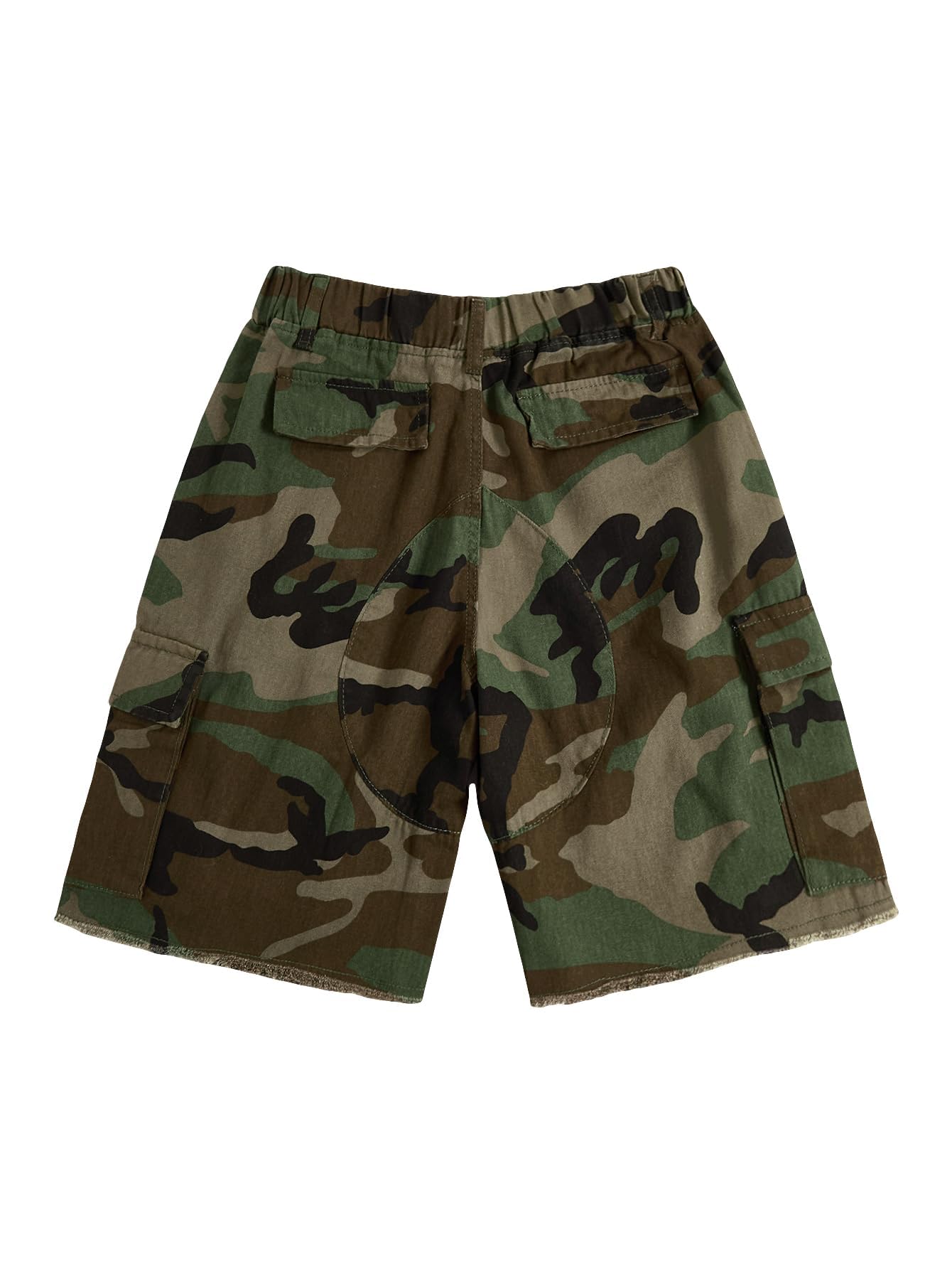 WDIRARA Women's Camo Cargo Shorts Streetwear Elastic Waist Bermuda Shorts with Flap Pockets Camouflage Fatigue Shorts Green XX-Large