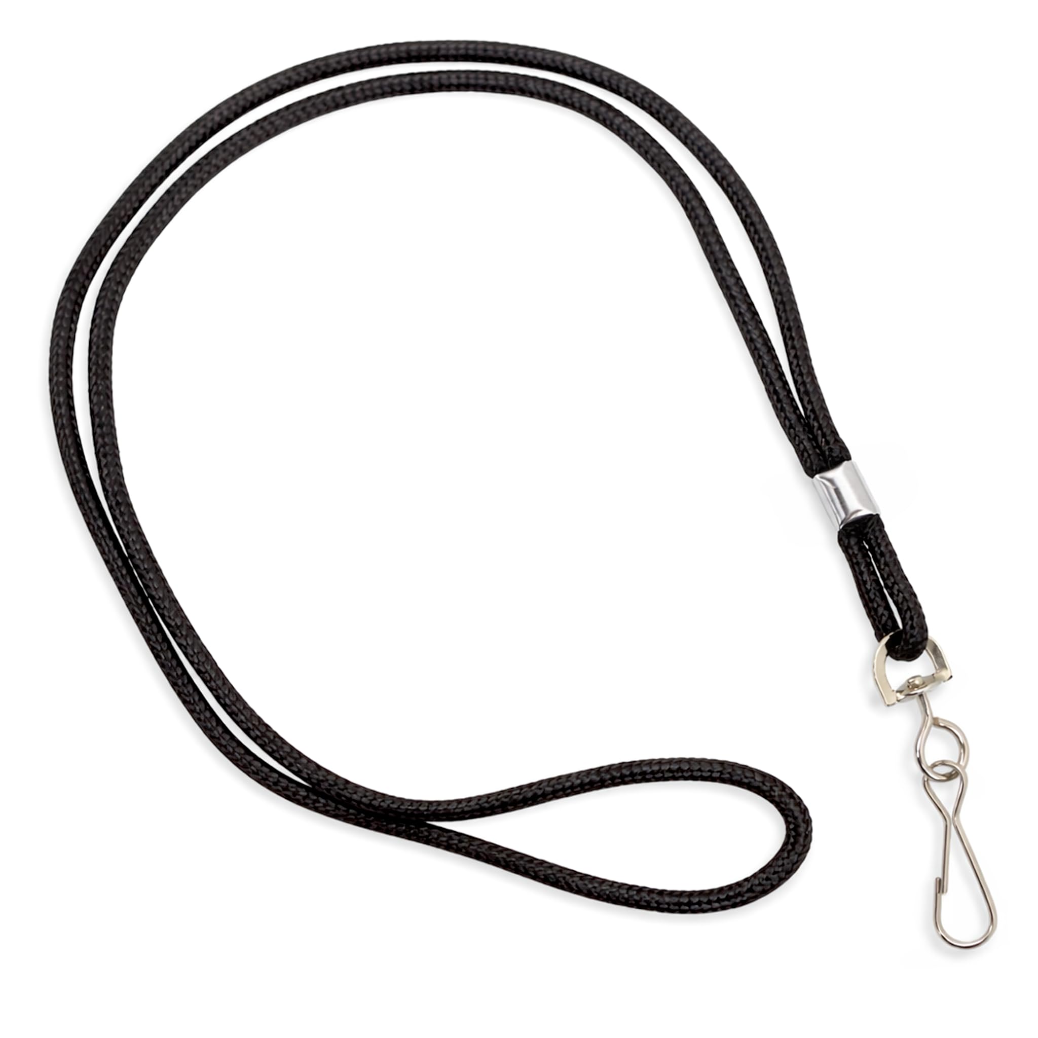 Specialist ID Black Lanyard with Swivel Hook - Basic, Round, Thin Braided Non-Breakaway Neck Strap Cord for School Name Tag, Office I'D Card, Keychain, Referee Whistle and More