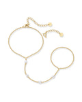 PAVOI 14K Yellow Gold Plated Freshwater Pearl Gold Hand Chain Bracelet for Women - Trendy Ring Bracelet Hand Chain Body Jewelry