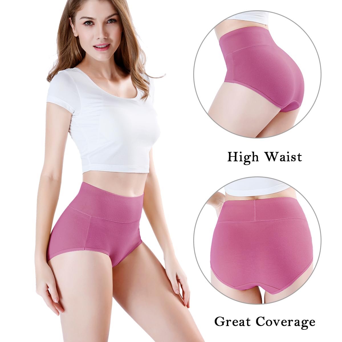 wirarpa Women's Underwear High Waisted Ladies Cotton Panties Soft Full Coverage Briefs 5 Pack Multicolor 2X-Large