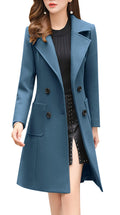 chouyatou Women Elegant Notched Collar Double Breasted Wool Blend Over Coat (Medium, Dark Blue)