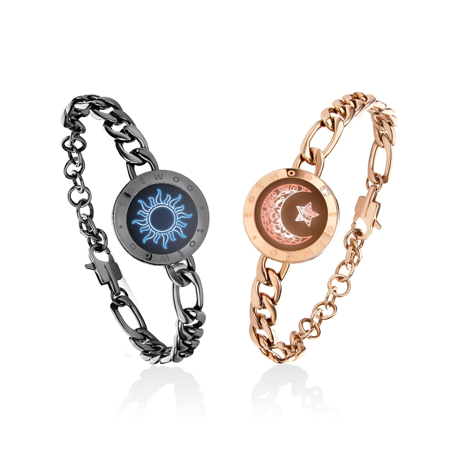 TOTWOO Touch Bracelets for Couples, Vibration & Light up for Love Couples Long Distance Relationship Gifts for Girlfriend Bluetooth Pairing Jewelry