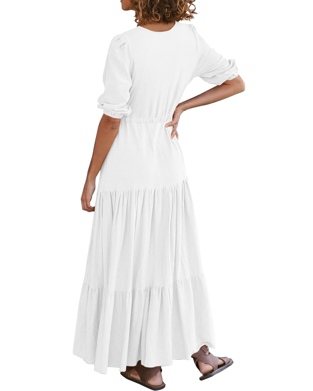BTFBM Formal Wedding Guest Dresses for Women Summer Dresses Short Sleeve V Neck Maxi Dresses (Solid Beige White,XX-Large)