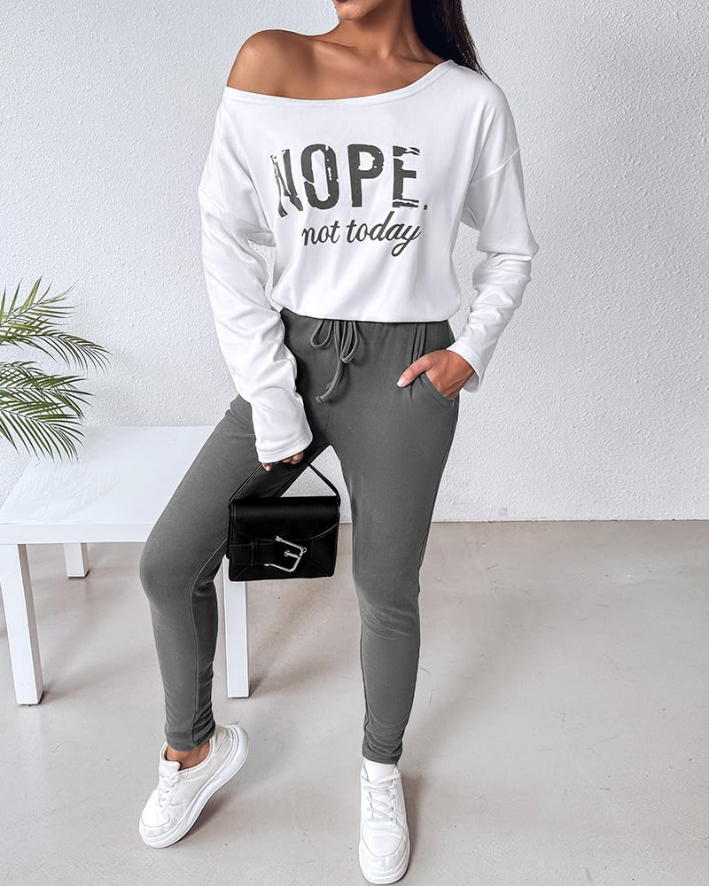 CHICME Womens Tracksuit Fall 2 piece Outfits Pants Set-Gray-Large