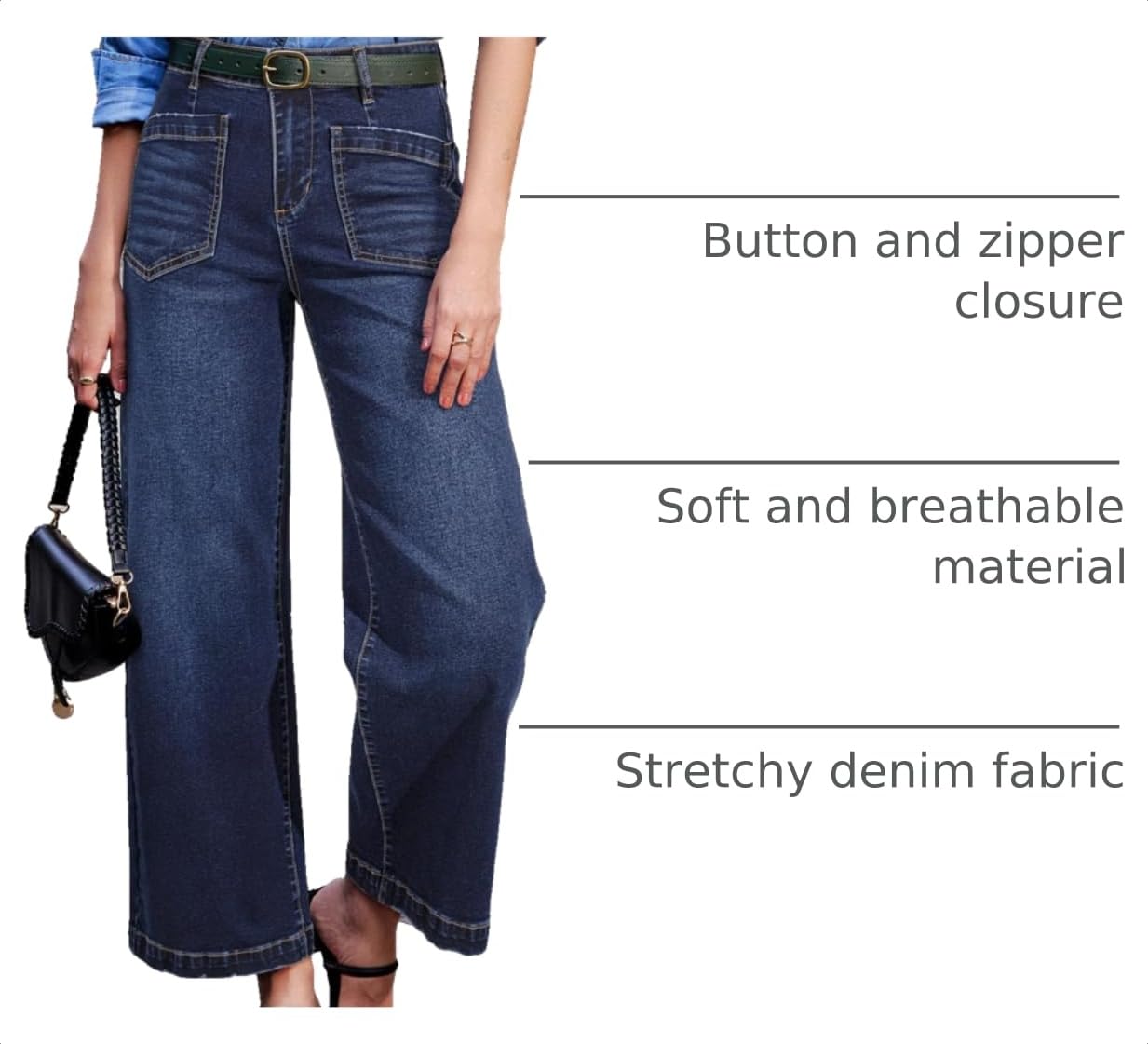 Sidefeel Women's Wide Leg Jeans High Waisted Straight Leg Stretchy Trendy Loose Zimbaplatinum Ankle Denim Pants Dark Blue Size 18