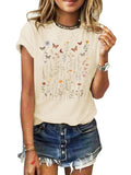 GEMLON Womens Graphic Tops Wild Flower Short Sleeve T Shirts Summer Graphic Floral Tees Shirts for Teen Girls