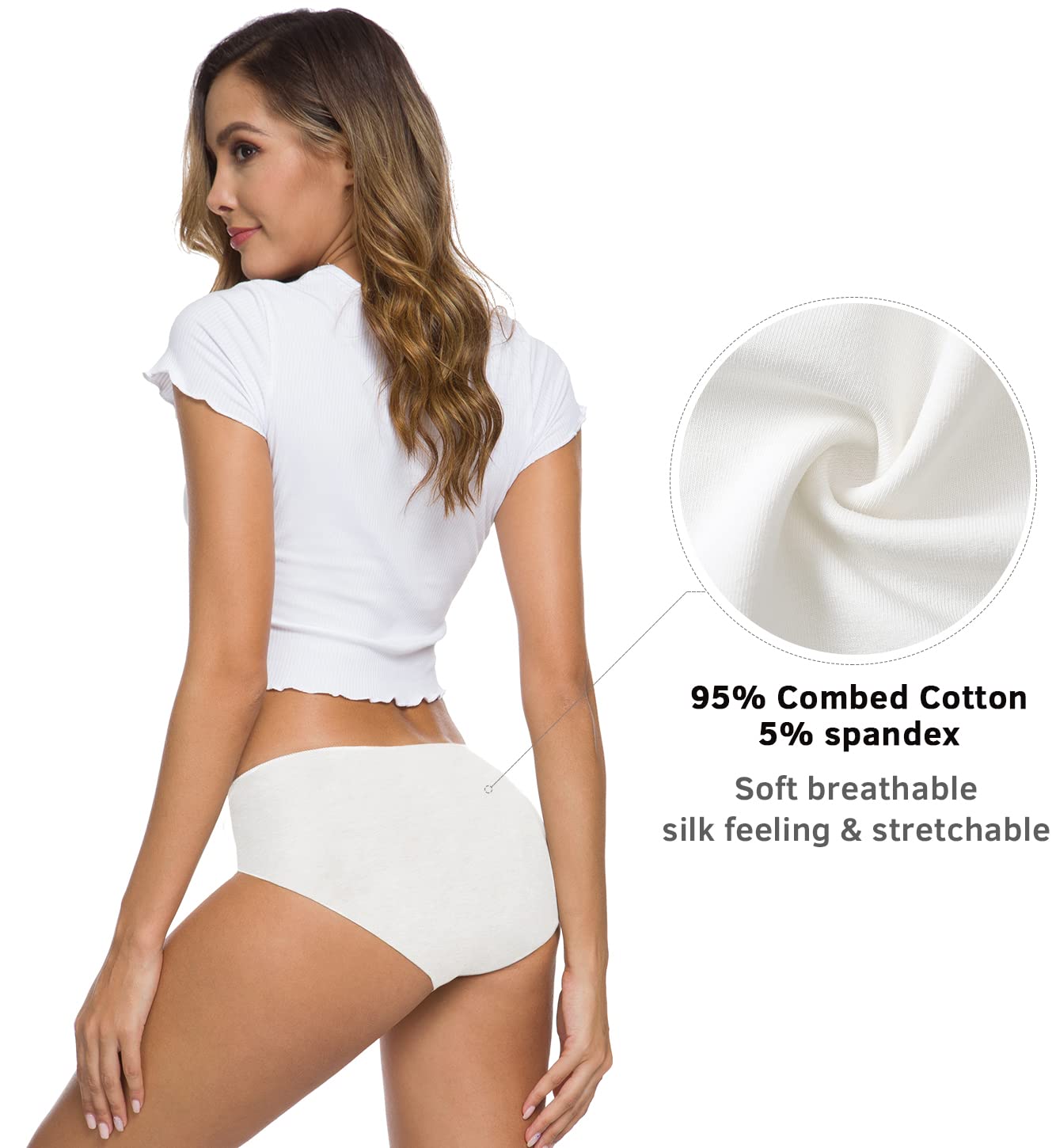 Altheanray Women’s Cotton Seamless Underwear Breathable, Cotton Hipster Panties for Women (3028L-White)