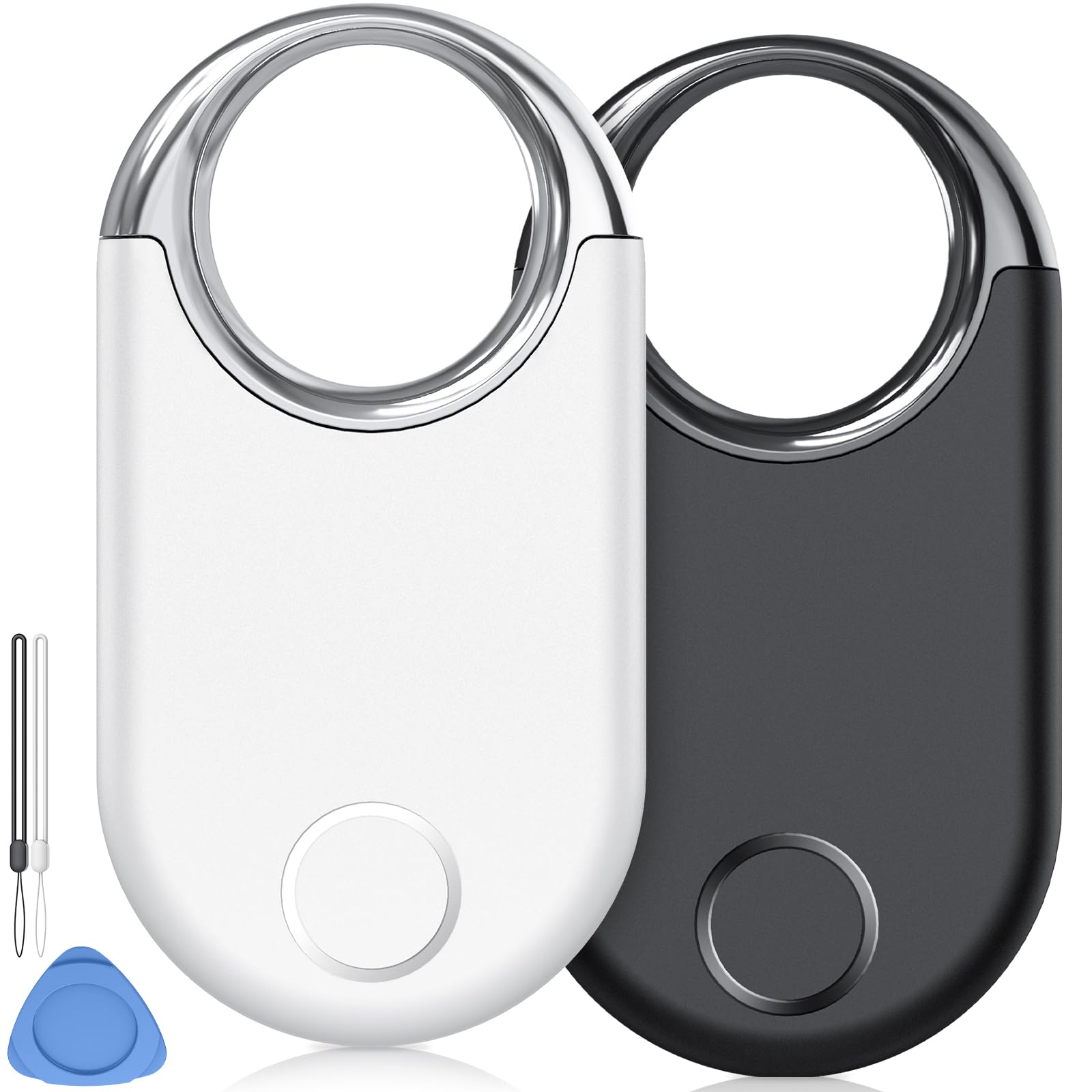 Hendari Air Tracker Tags 2 Pack, White and Black - Bluetooth 5.3 Tracker and Item Finder Work with Apple Find My (iOS/iPadOS/MacOS Only), Locate Keys/Luggage/Backpack and More, Replaceable Battery
