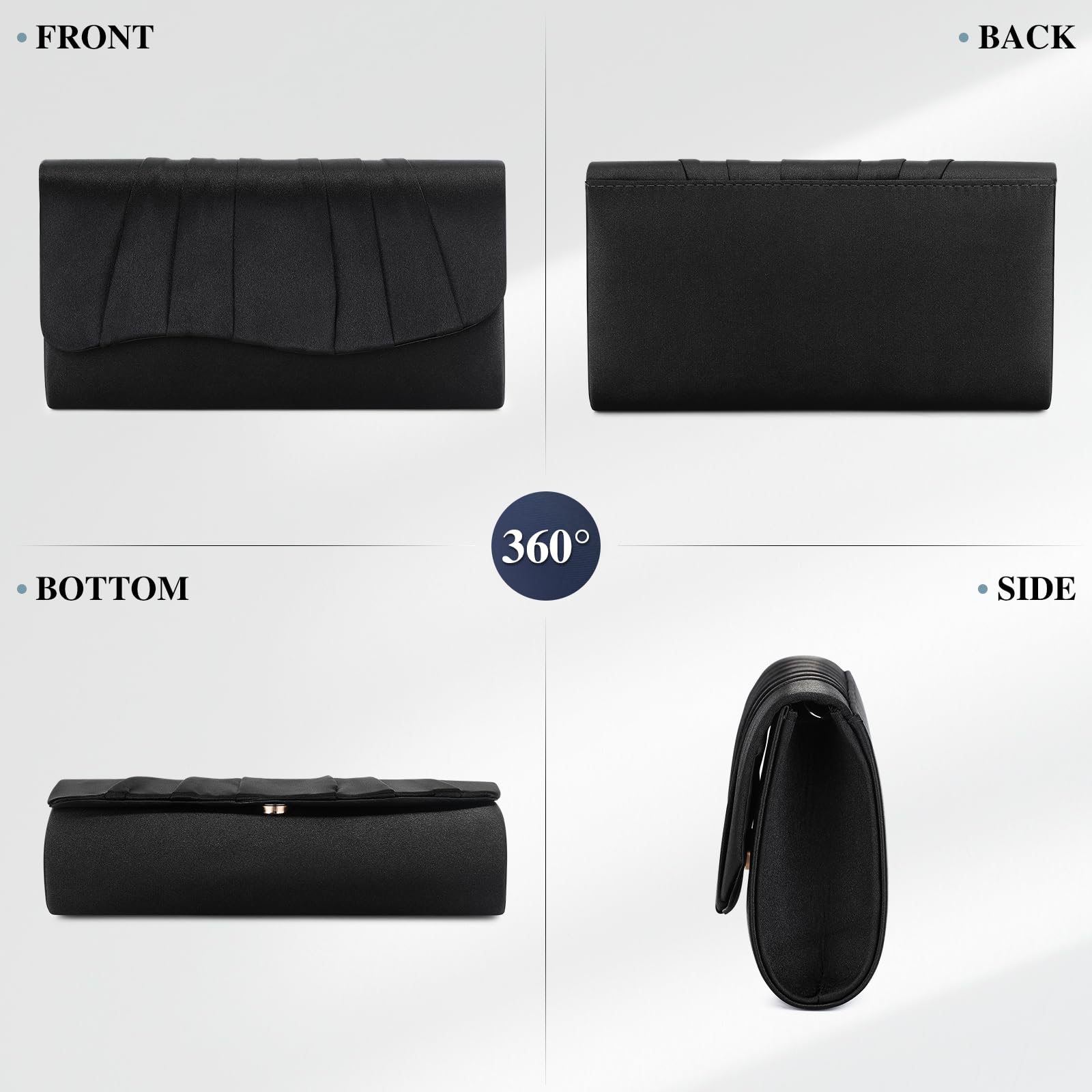 UBAYMAX Clutch Purses for Women Formal, Pleated Satin Evening Bag Evening Purse Handbags Evening Clutch for Prom Party Wedding (Black)