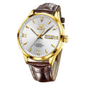 OLEVS Men Watch Brown Leather Automatic Watches for Men Luxury Dress Men's Watch with Date Waterproof Large Face Self Winding Gold Watches for Man
