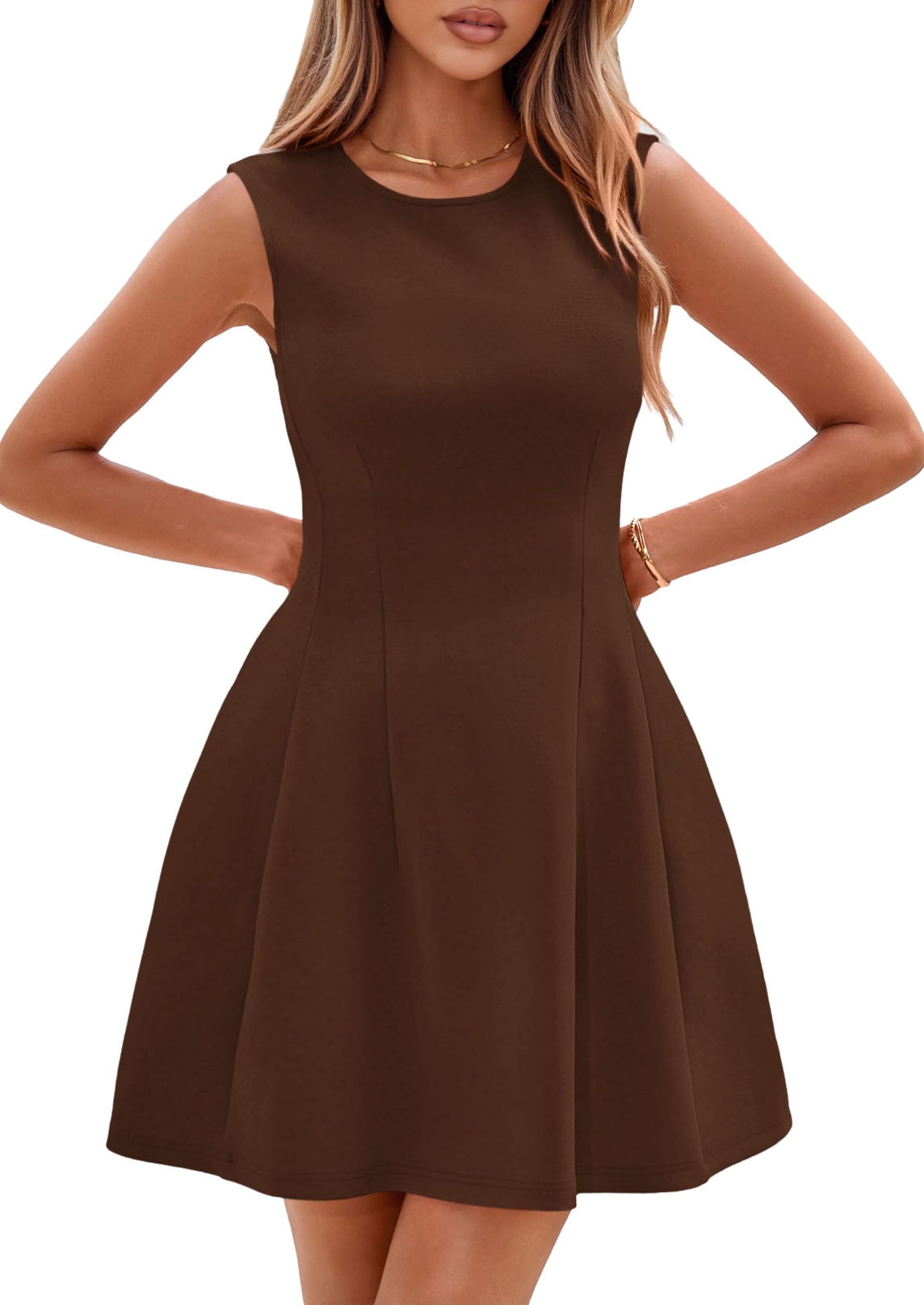 PRETTYGARDEN Summer Dresses for Women 2026 Elegant Classy Spring A Line Business Casual Work Graduation Cocktail Short Dress (Dark Brown,XX-Large)