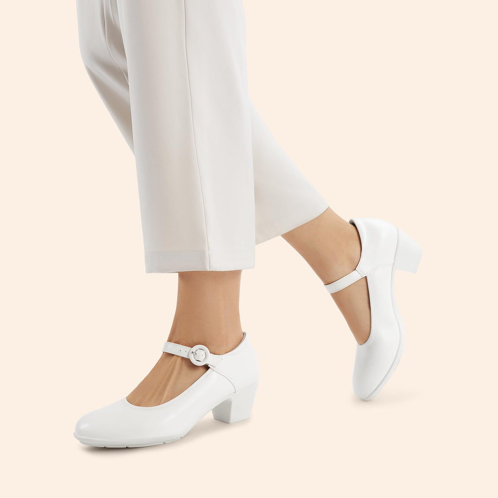 DREAM PAIRS Mary Jane Shoes Women Low Chunky Heels Closed Toe Pumps Comfortable Work Business Dress Shoes,Size 7.5,White,DWUMPU2549