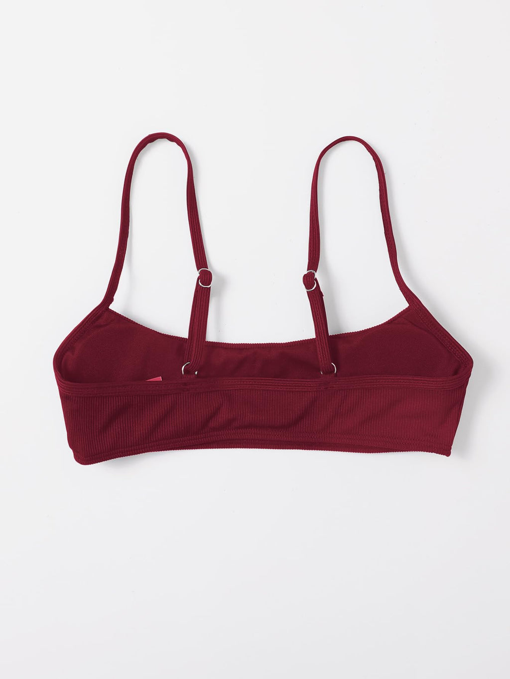 WDIRARA Women's Bandeau Swim Top Spaghetti Strap Ribbed Textured Wireless Bikini Tops Burgundy Medium