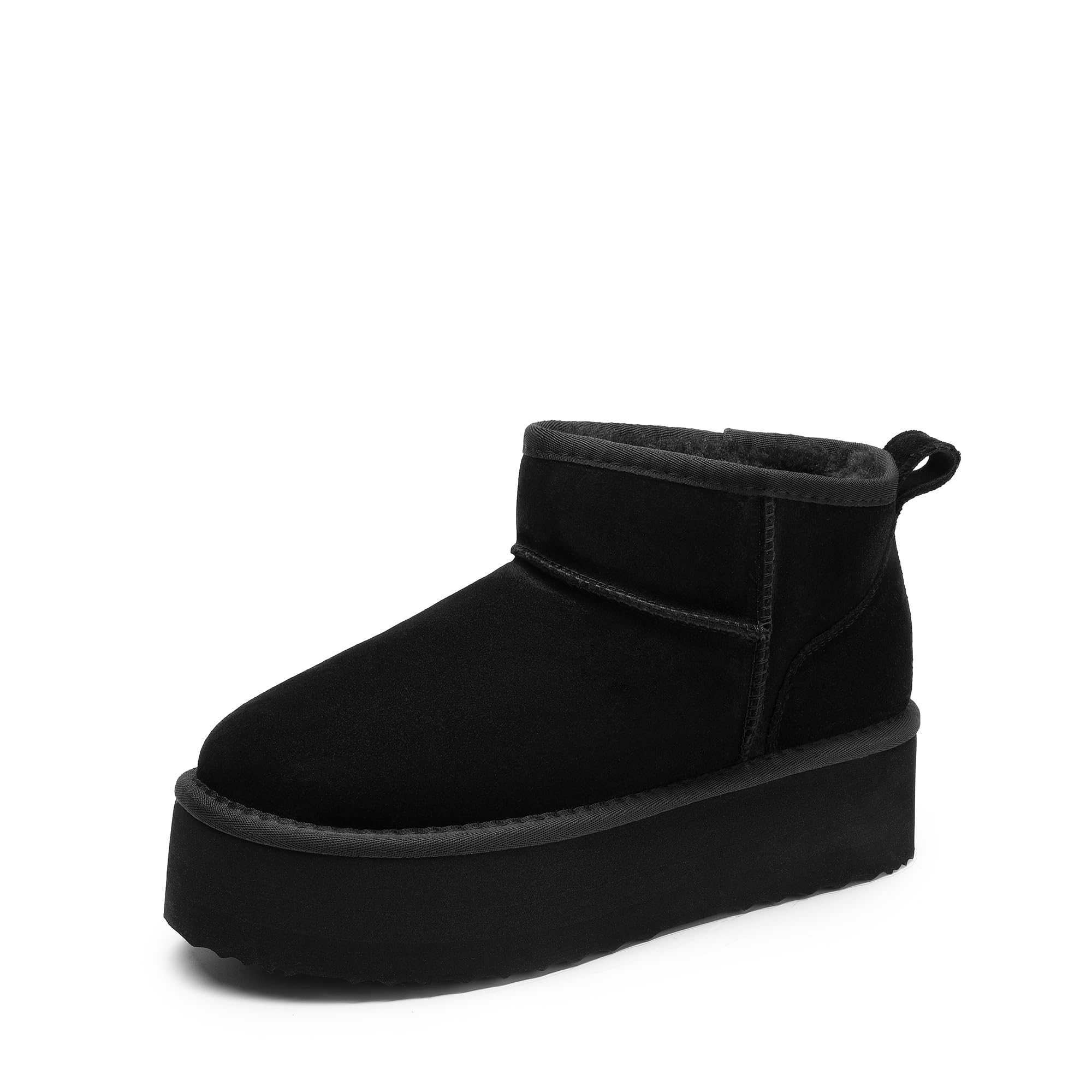 DREAM PAIRS Platform Mini Boots for Women Suede Genuine Leather, Classic Winter Ankle Snow Boots with Memory Foam Insole Lightweight Anti-Slip Outsole FuzzyClassic,Size 7,Black,SDSB2427W