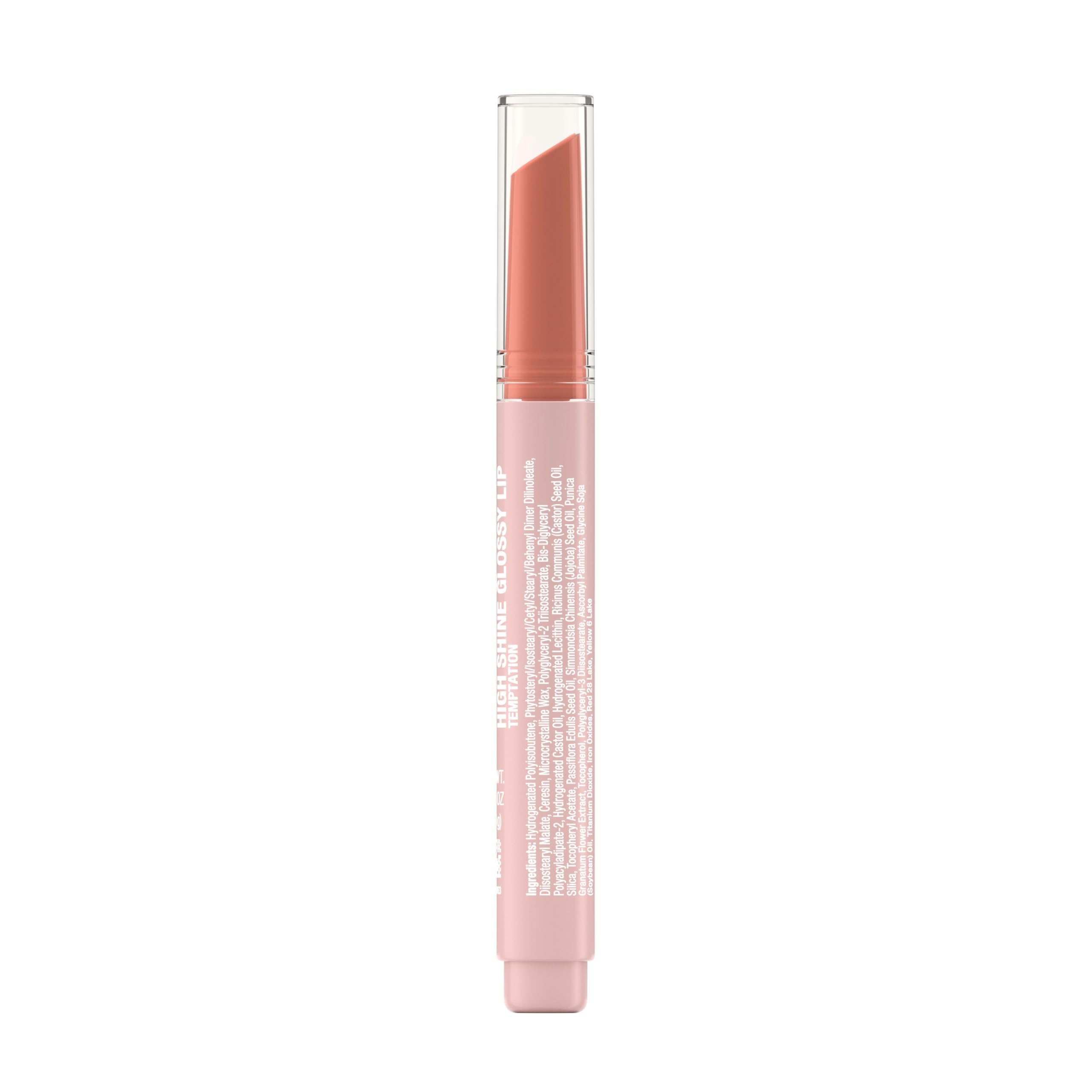Neutrogena High Shine Glossy Lip, Nourishing Lip Gloss with Maracuja Oil, Antioxidant Vitamin E & Vitamins, Non-Retractable, Buildable Pigmented Color, Temptation, 0.07 oz